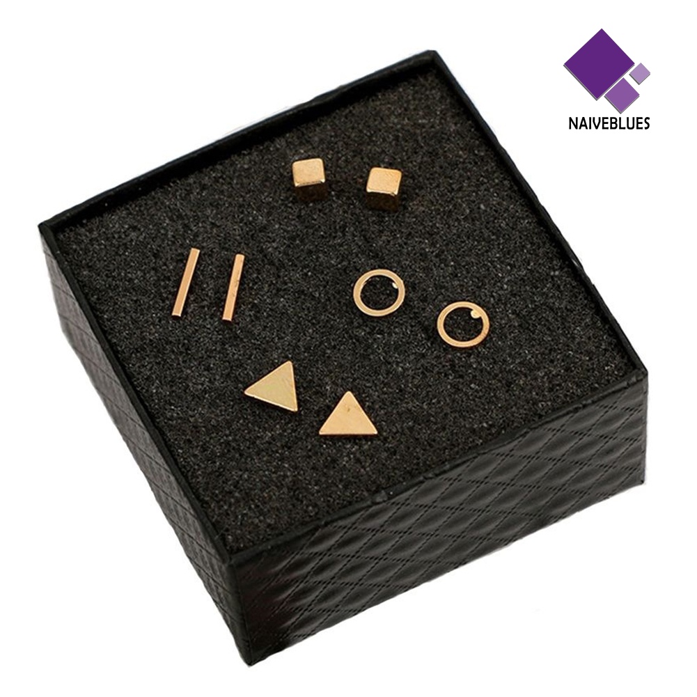 Set 4 Pasang Anting Stud Bentuk Bulat Persegi Segitiga Geometris Untuk Wanita