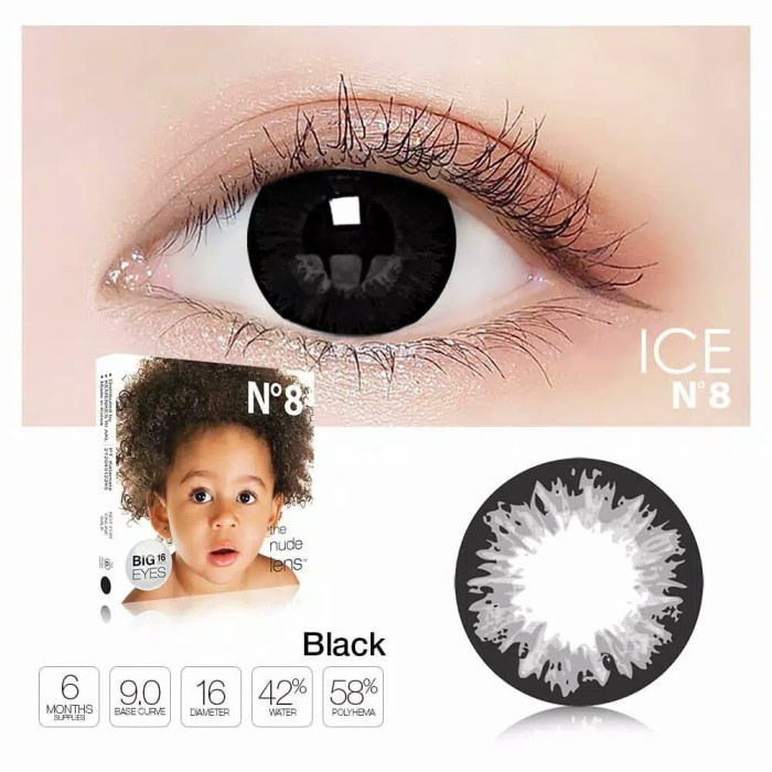 Promo - softlens ICE N8 BLACK/soflen ice n8/SOFLENS BIG EYES normal s/d -10.00 - plano s/d -6.00 - S