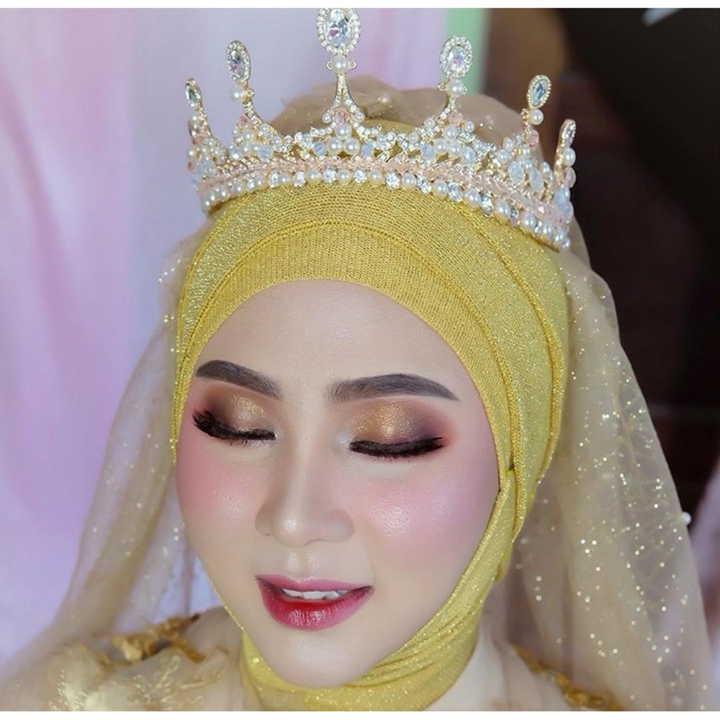 Korea Crown - Mahkota Tiara Princess Korea Kristal Pink Untuk Aksesoris Rambut Pengantin Bridesmaid