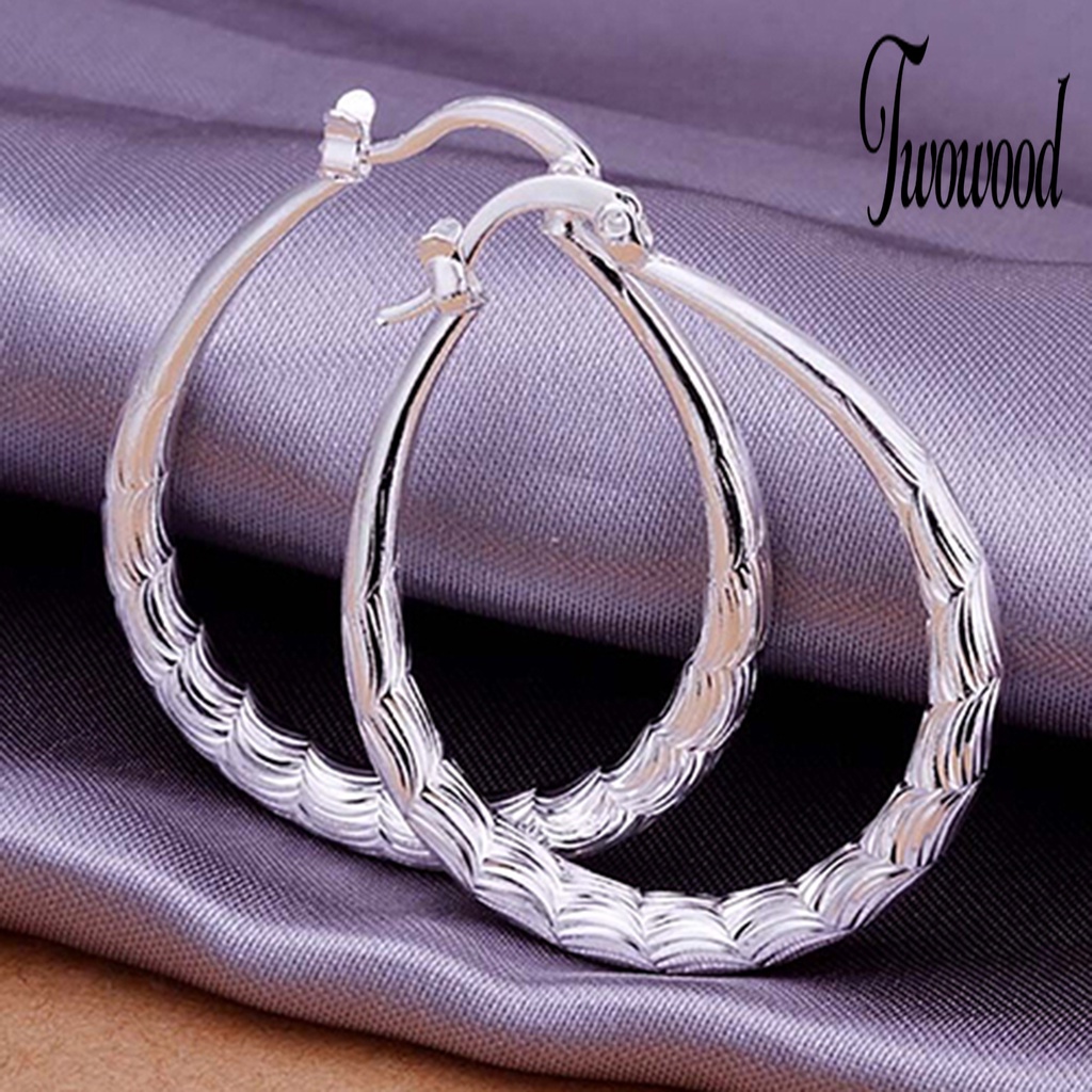 Anting Hoop Bentuk U Lapis Silver Untuk Kencan