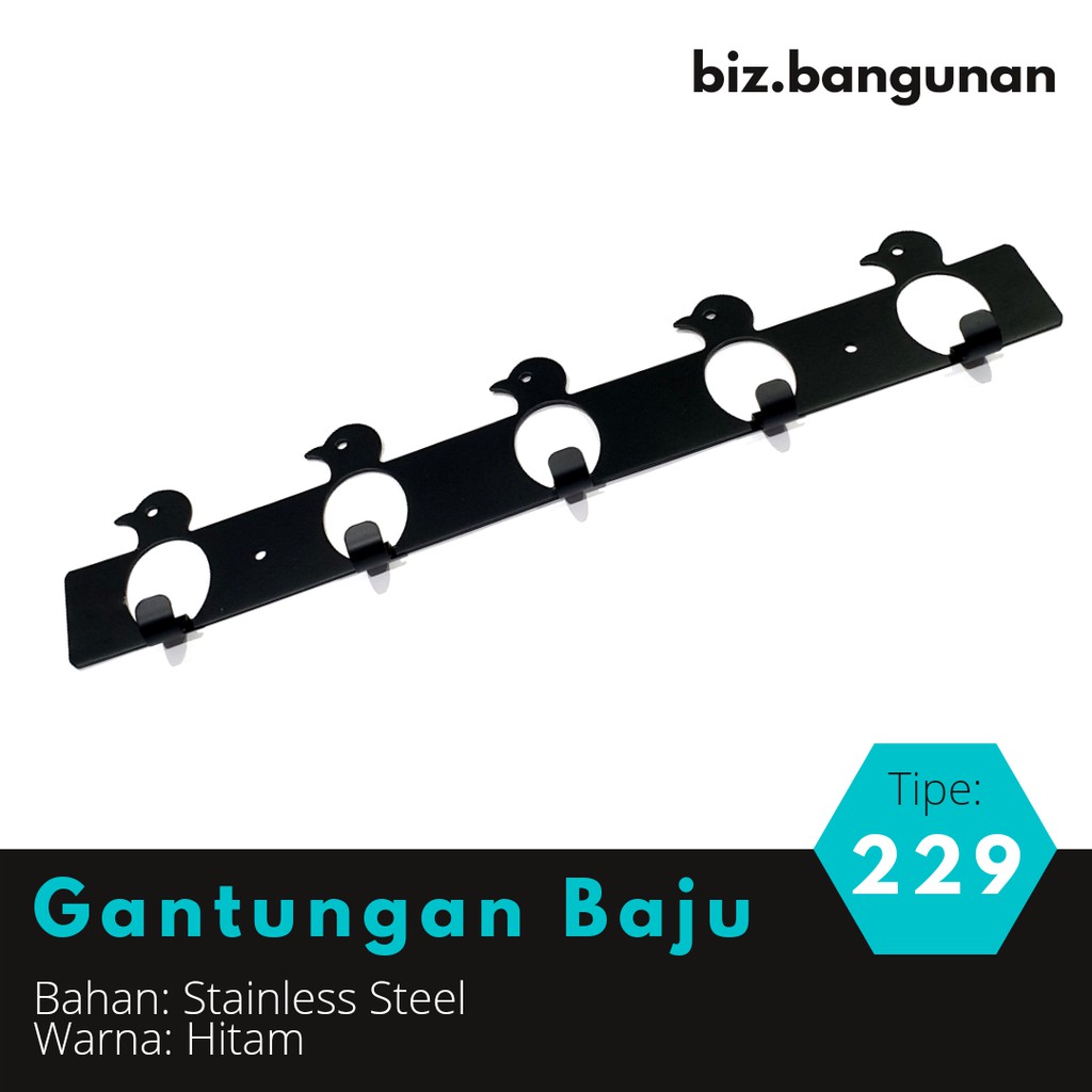 GANTUNGAN BAJU STAINLESS 229 BURUNG -KAPSTOK HANDUK KAMAR MANDI 5 KAIT