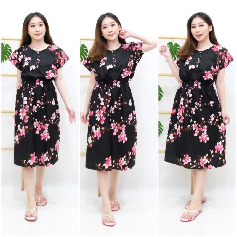 DASTER MANOHARA LD 115 CM KANCING 3 KARAKTER BAJU TIDUR HALUS TEBEL BUSUI BUMIL MODEL KEKINIAN-MANO LILY NAVY TUA