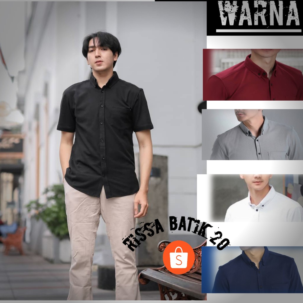 Kemeja Pria Hitam Polos Lengan Pendek Bahan katun Adem /Hem Pria Lengan Pendek Hitam Berkualitas