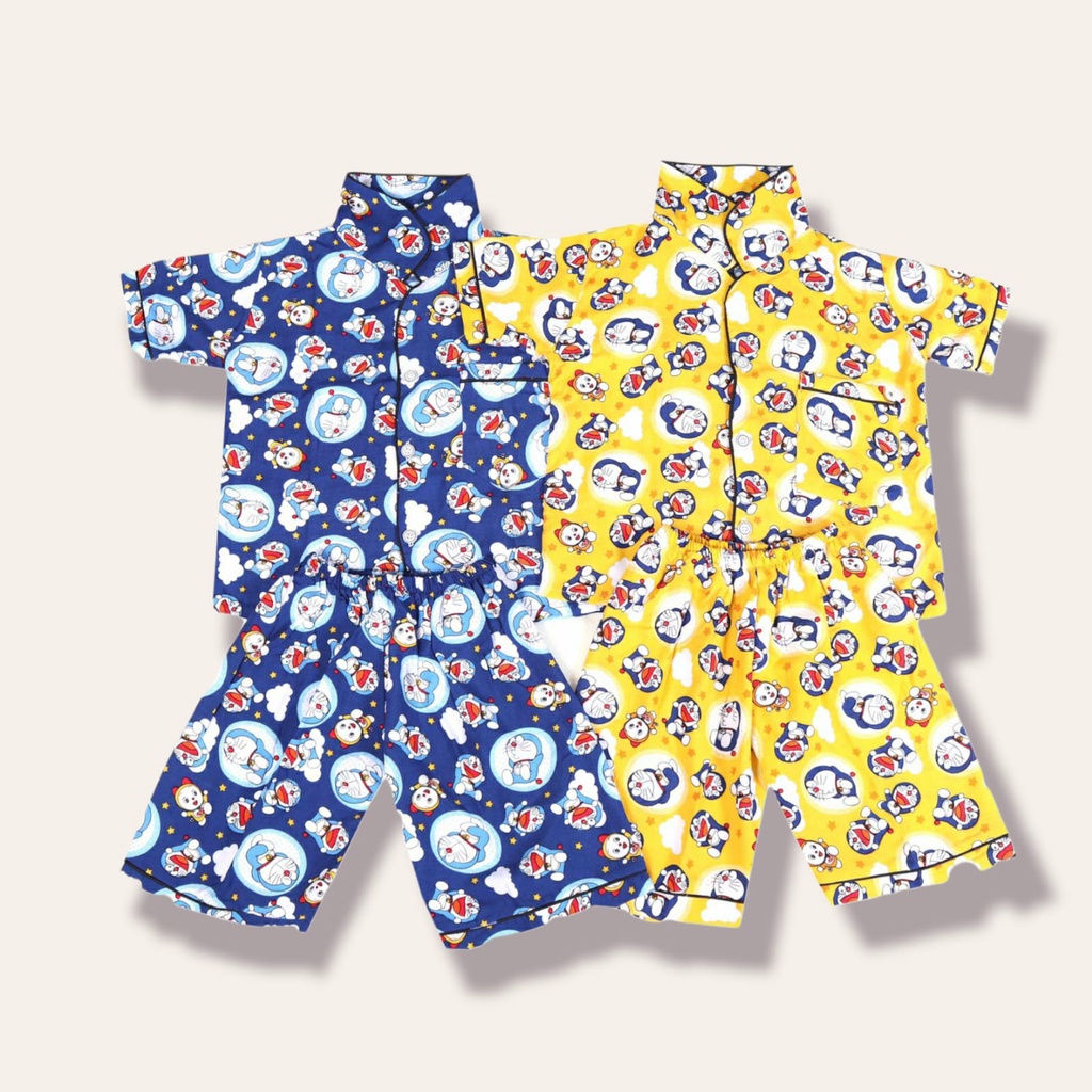 SETELAN PIYAMA ANAK BAHAN RAYON MOTIF DORAEMON UMUR 1-7 TAHUN