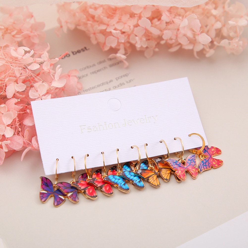 5pcs / Set Anting Desain Kupu-Kupu Gaya Retro Eropa Dan Amerika