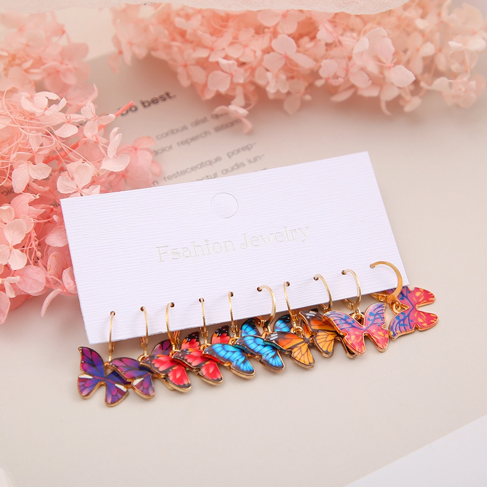 5pcs / Set Anting Desain Kupu-Kupu Gaya Retro Eropa Dan Amerika