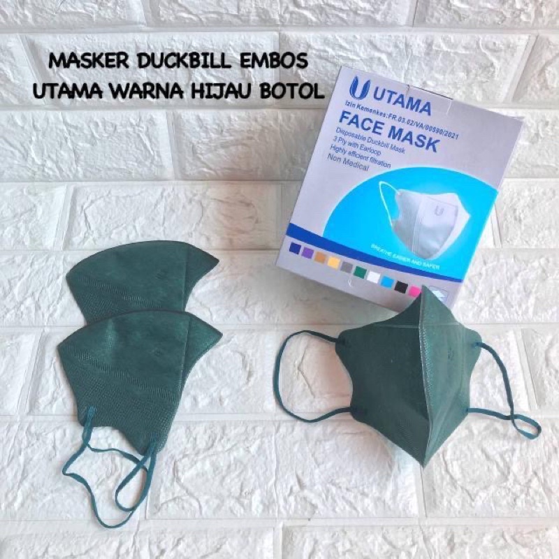 MASKER DUCKBILL EMBOS UTAMA WARNA ABU , HIJAU BOTOL , GOLD  1BOX 50PCS TERMURAH