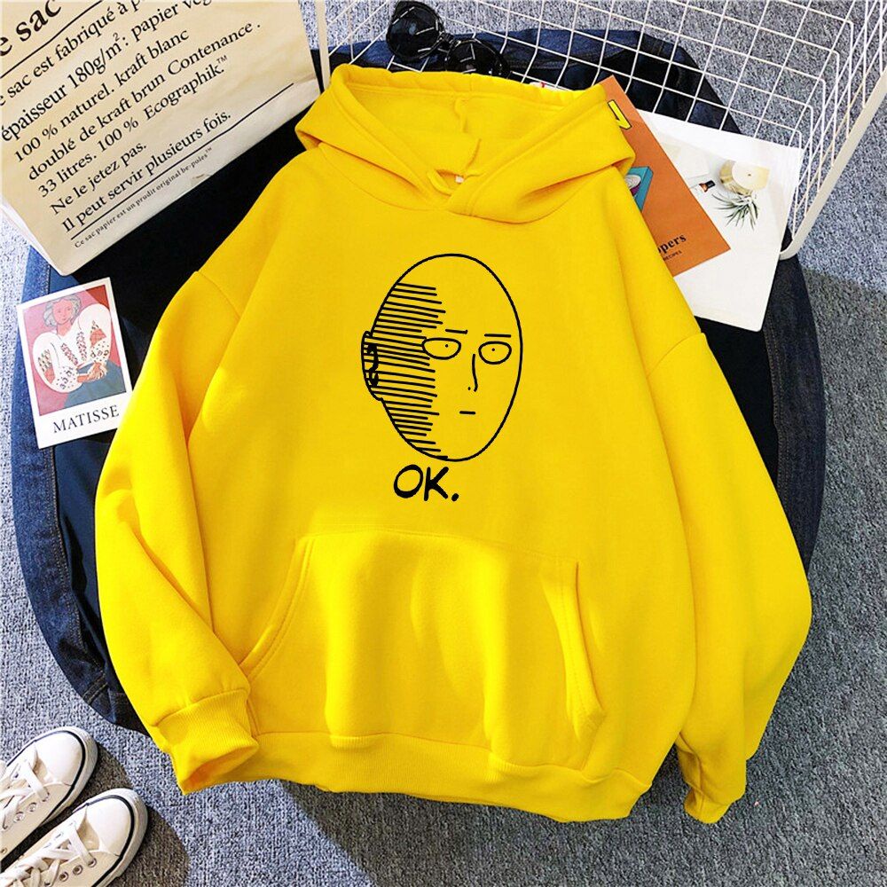 Sweater Hoodie SAITAMA OK Anime ONE PUNCH MAN Pria Wanita Jumper Size S M L XL XXL XXXL