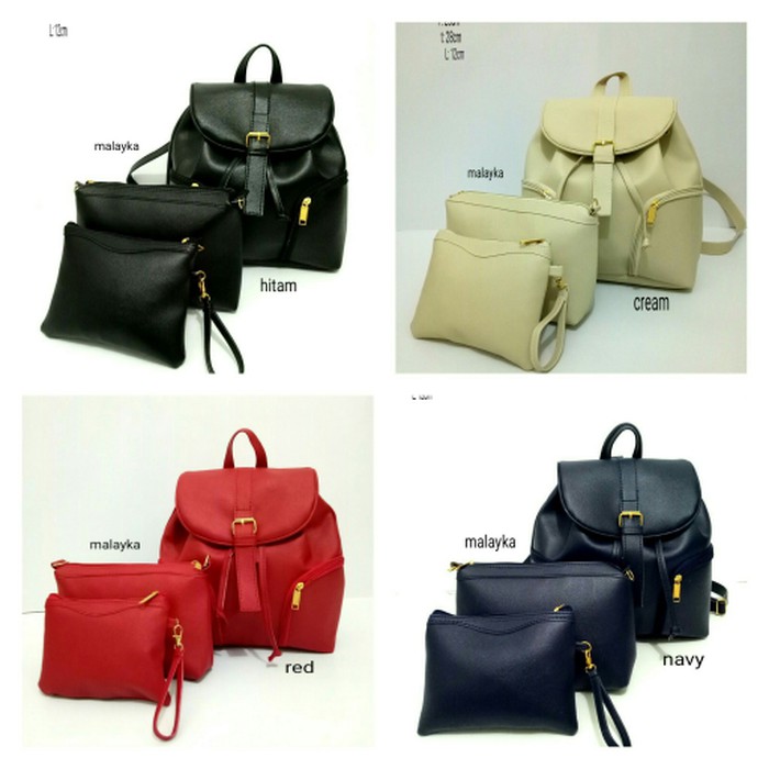 Tas Ransel 3in1 Kulit Tas Ransel Wanita Tas Fashionable Tas Gendong - Ivory