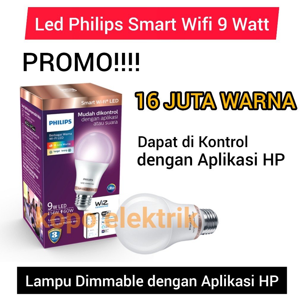 Lampu Led Philips Smart WiFi 9w WARNA Colorfull dan Tunable White 9 Watt