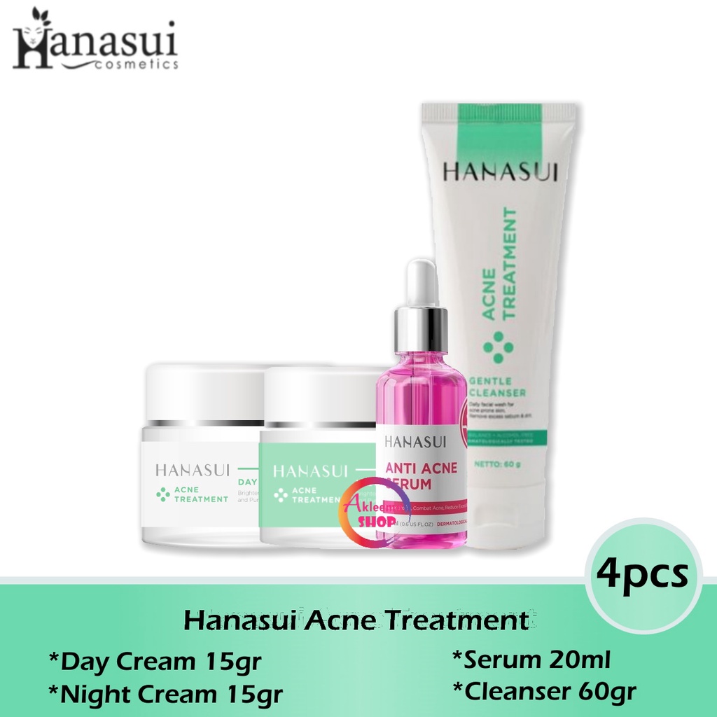 Paket Hanasui Acne Treatment 4pcs (day cream+night cream+serum pink+cleanser)