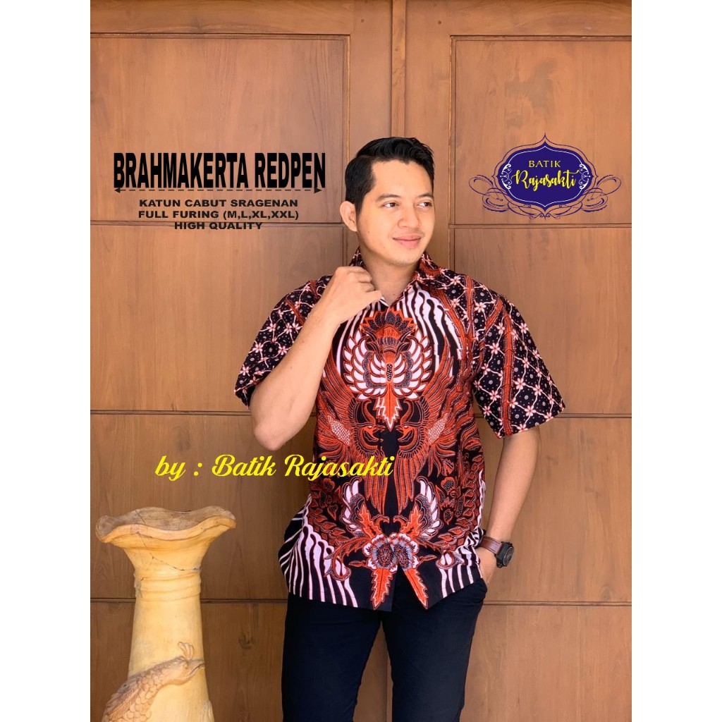 BRAHMAKERTA REDPEN Kemeja Batik Pria Lengan Pendek Katun Halus FULL FURING Rajasakti