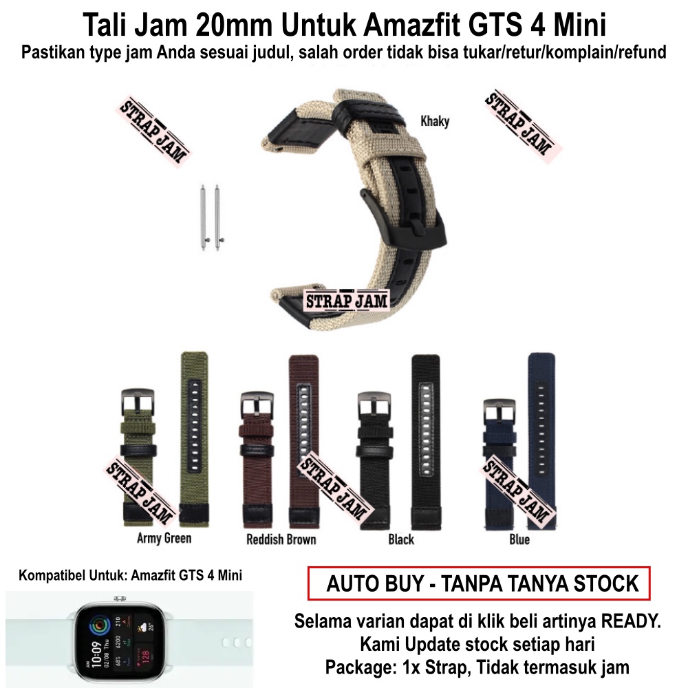 WOVEN Strap Amazfit GTS 4 Mini - Tali Jam Tangan 20mm Nilon Tebal Black Buckle