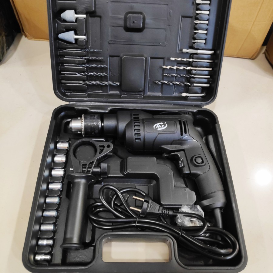 Mesin Bor Listrik Set H&amp;L 13mm Impact Drill Box Set Komplit HnL HL913