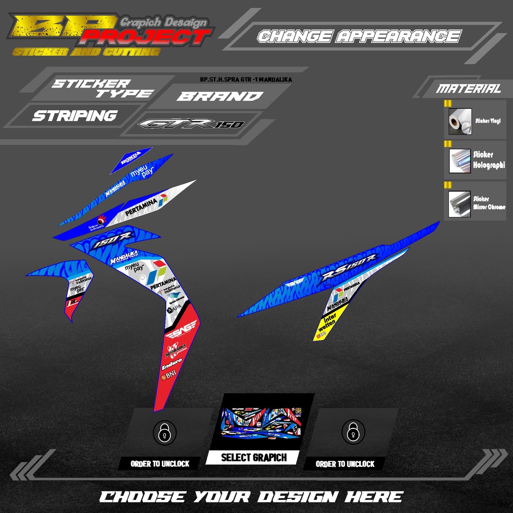 Striping GTR - Sticker Striping Variasi list SUPRA GTR 150 MOTIF MANDALIKA RACING TEAM BP.01