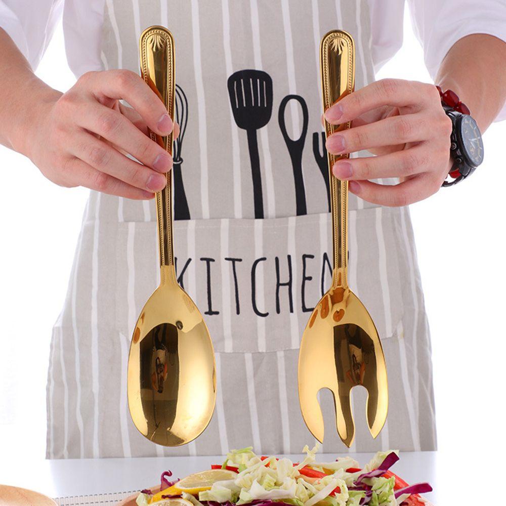 Solighter Salad Spoon Fork Colorful Unik Sendok Makan Saji Makanan Set Stainless Steel Gold Tableware