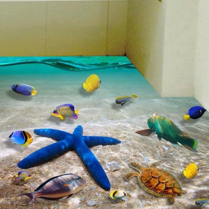 Hanya Disini] Stiker Lantai / Floor Sticker (3D): Aneka Hewan / Binatang Laut