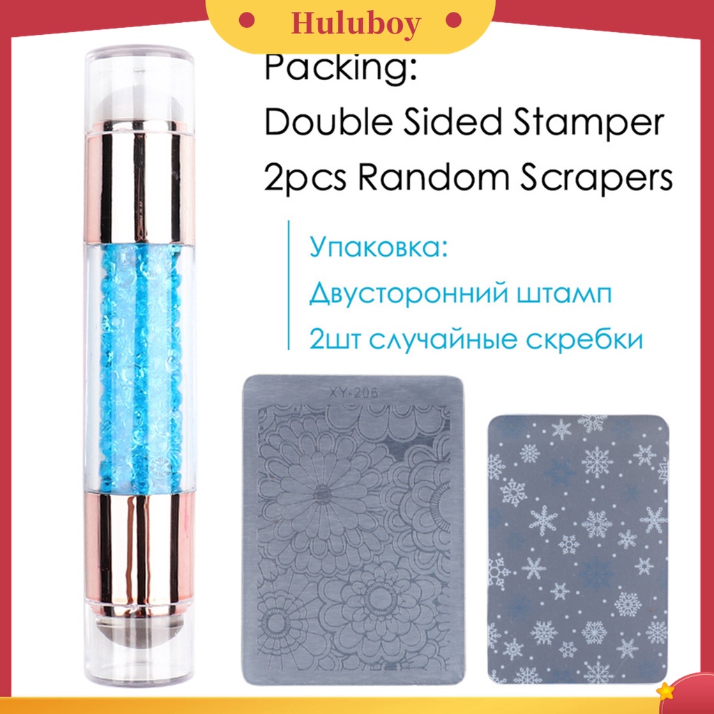 Huluboy Huluboy♡ Stempel Kuku Dua Sisi Bahan Silikon Dengan Scraper Untuk Manicure