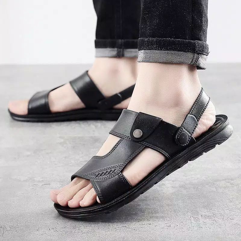 Sendal Pria Slide Urban Bahan Kulit Santai Nyaman Jalan NgemalL HangOut Kekinian Semi Formal9