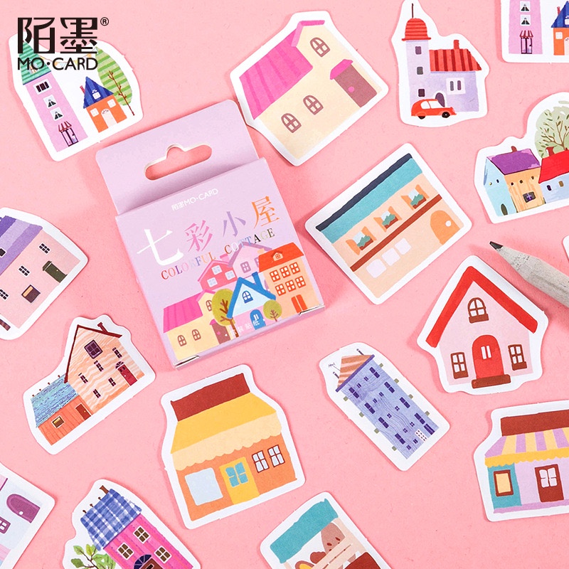 

45 PCS STIKER MOTIF RUMAH LUCU UNTUK DEKORASI KREATIF