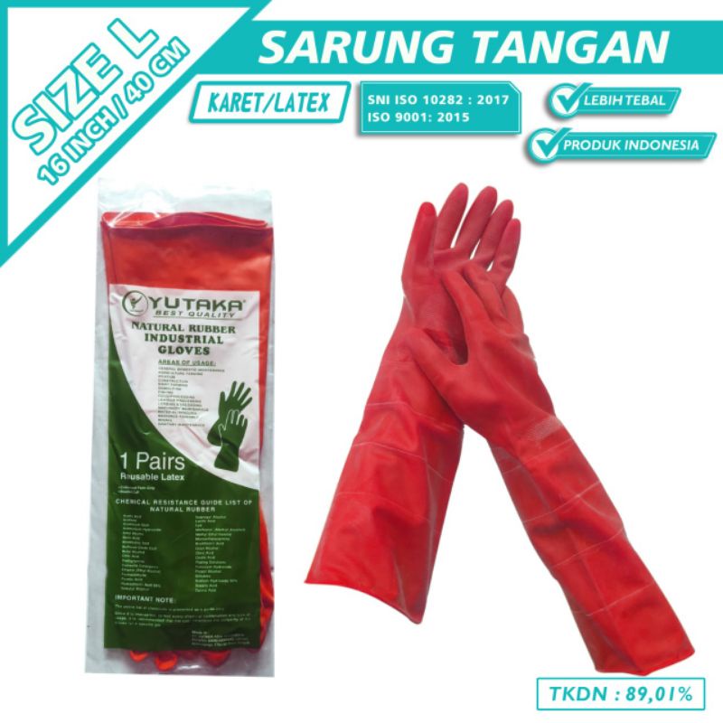 TERMURAH SARUNG TANGAN KARET LATEX / TERLARIS SARUNG TANGAN RUBBER GLOVE 16 INCH MERAH