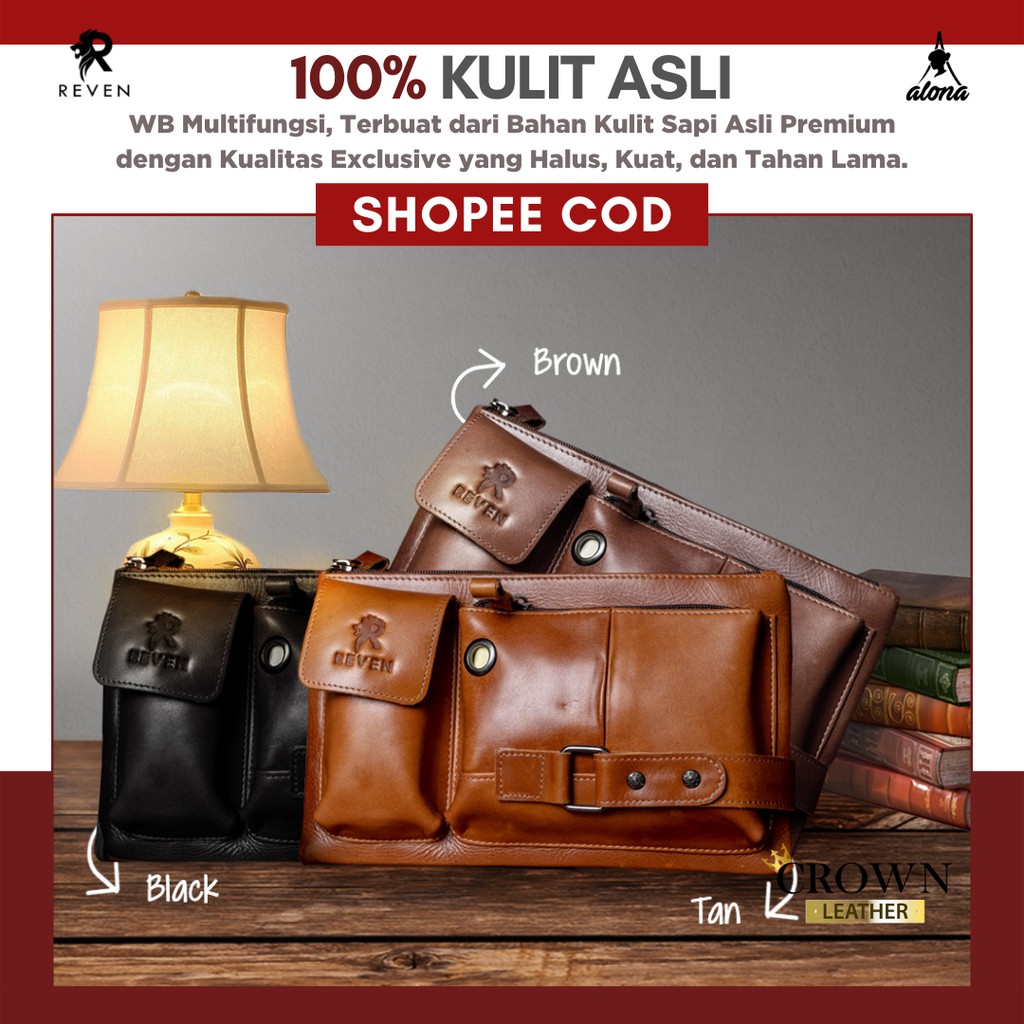 Tas Selempang Kulit Pria Waistbag Sling Bag Slempang Cowok Tas Pinggang Pria Kulit Sapi Asli Original Premium Keren Terbaru Multifungsi Bag by Crown Leather Crownleather Store