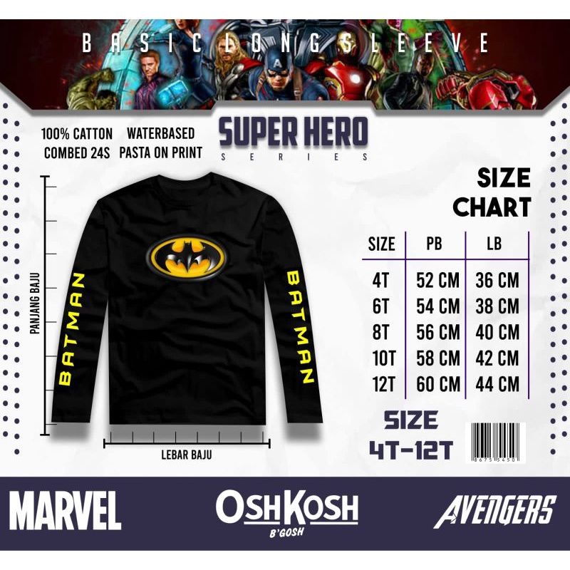 KAOS LENGAN PANJANG SUPER HERO NEW ARTICLE SIZE 6-14Y by POLKKA KaZOKU