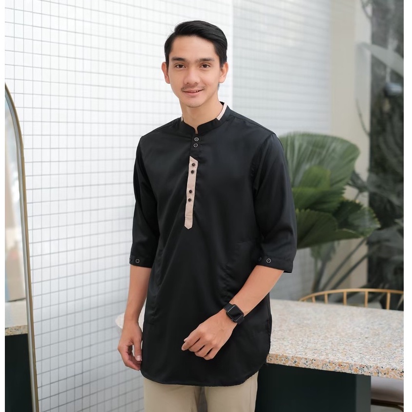 Baju Muslim Pria Lengan 3/4 Hitam | Baju Koko Kurta Pakistan Lengan Panjang White | Koko Kurta Dewasa | Baju Koko Pria Dewasa