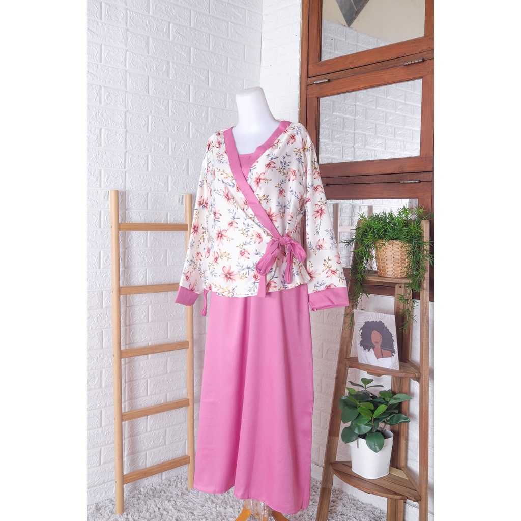 Flower set hanbok gamis fashion muslimah wanita korean style (MOTIF RANDOM)