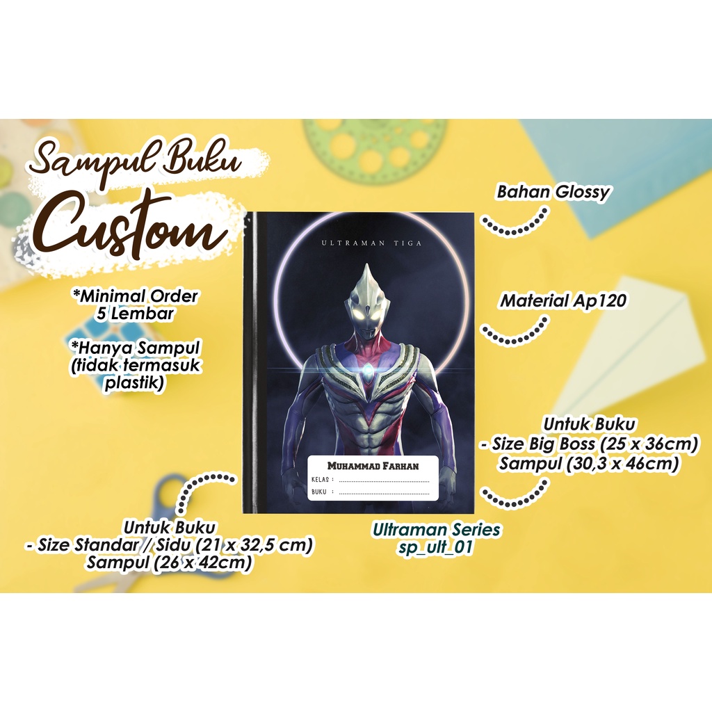 

Custom Sampul Buku Desain Ultraman / Sampul Buku Tulis Bebas Desain Bisa Pakai Nama