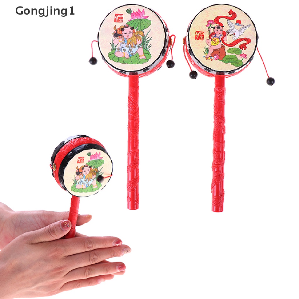 Gongjing1 1Pc Mainan rattle Genggam Tradisional Cina Motif Kartun Untuk Bayi