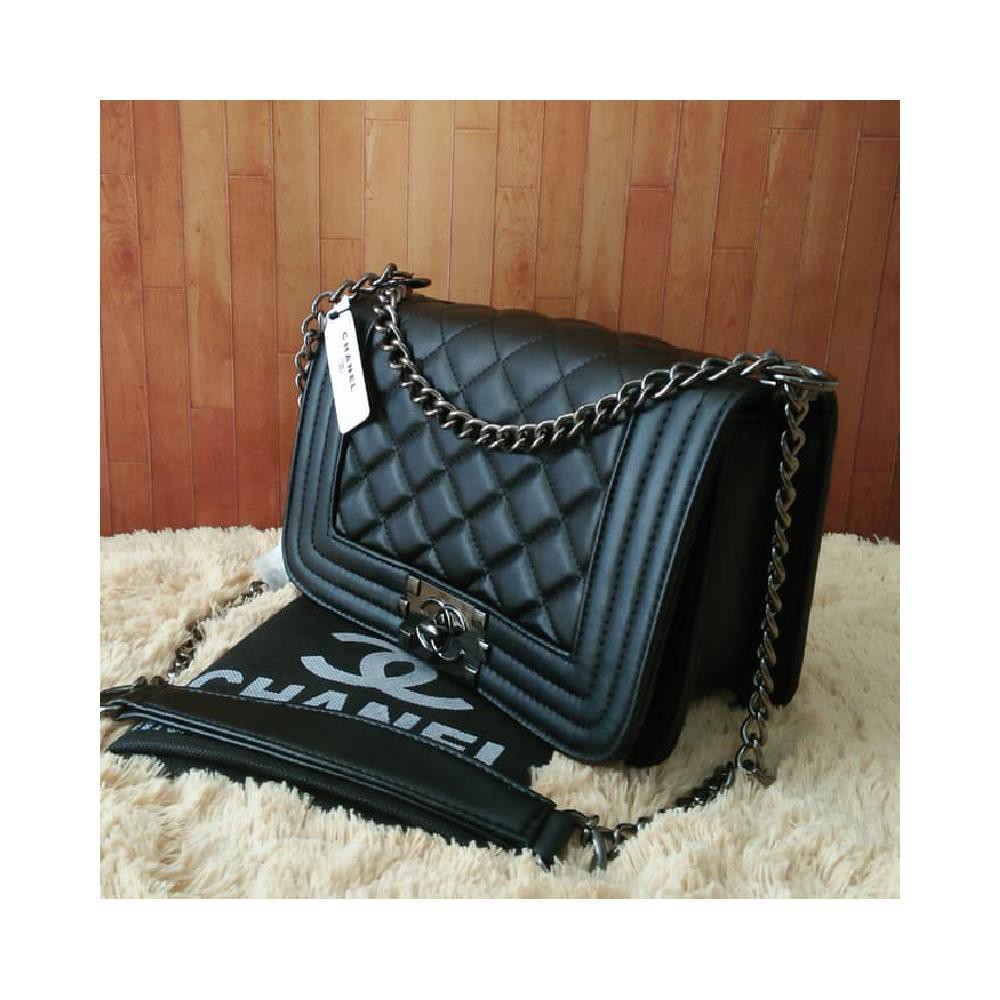 Tas Selempang Tali Rantai Wanita Branded Chanel Boy Mini Warna Hitam