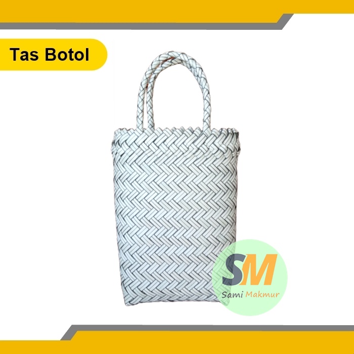 Tas Souvenir Tinggi / Tas Anyaman Plastik Polos Botol / Tas Hampers Bingkisan Untuk Botol Kain