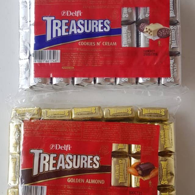 

DELFI TREASURE SILVER COOKIES N CREAM GOLD GOLDEN ALMOND 50 PCS MURAH