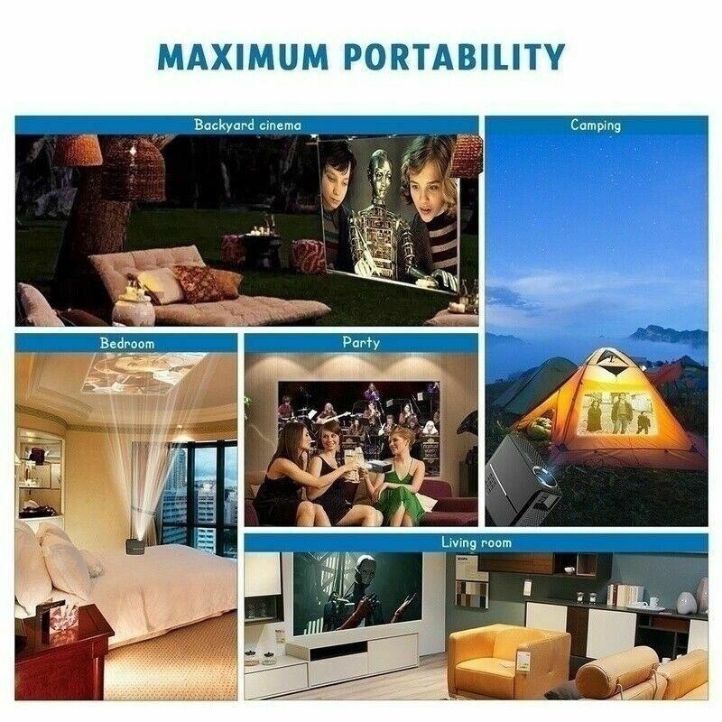 8000 Lumens 1080P WiFi 4K HD LED Mobile Phone Wireless Projector Home Theater