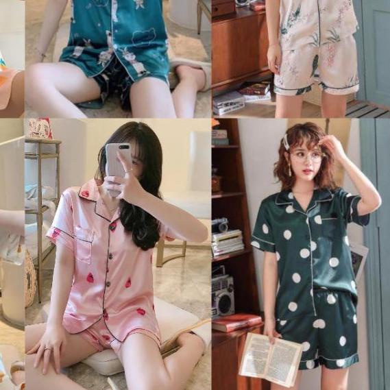 baju tidur satin import piyama satin motif baju tidur celana pendek pajamas satin HP