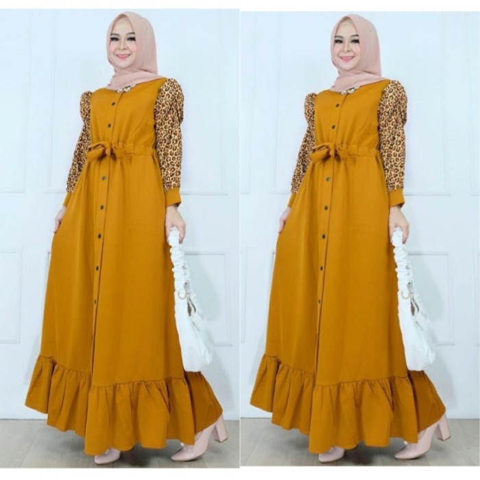 Gamis Jumbo Aulia mustard [Gamis 0117] TLK Baju Gamis Wanita Terbaru