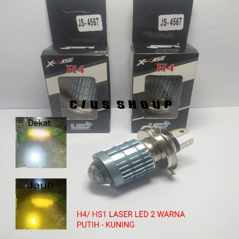 LAMPU LED UTAMA MOTOR H4/HS1 LASER HI- LOW AC DC 2 WARNA PUTIH KUNING