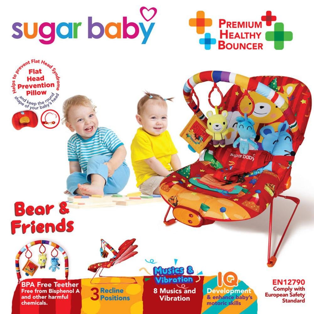 Sugar Baby Premium Healthy Bouncer Bayi 3 Recline Bear And Friend Merah