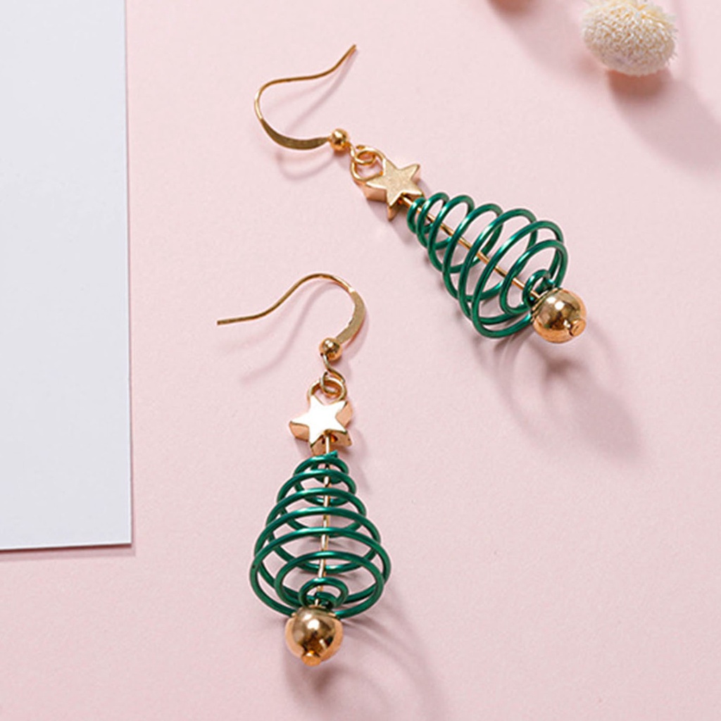 Hu Hu Hu Hu Hu Alat Bantu Pasang Kacamata♡ 1 Pasang Anting Juntai Bentuk Pohon Natal Bahan Metal Untuk Wanita