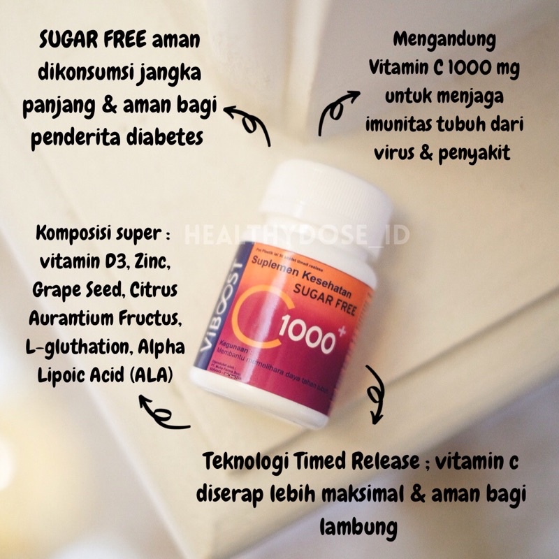 VIBOOST C1000+ / VITAMIN C 1000mg, BIJI ANGGUR, D3, ZINC ISI 30 KAPLET