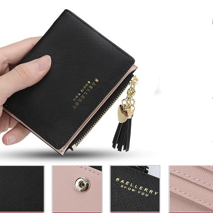 DOMPET LIPAT WANITA BAELLERRY ORIGINAL KECIL KULIT WA493B5 HELGA HITAM MINI TIPIS PENDEK SLOT KARTU UANG KOIN IMPORT KOREA REMAJA KEKINIAN PREMIUM BATAM BRANDED