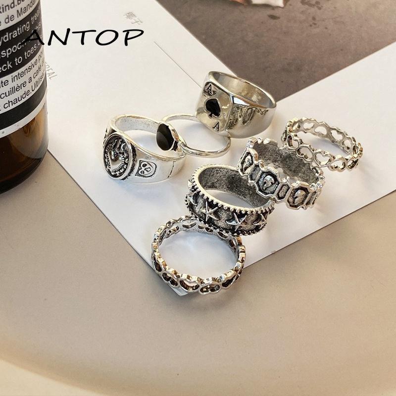 7 Pcs Cincin Jari Bentuk Hati Tidak Teratur Warna-Warni Gaya Punk Retro Untuk Pria