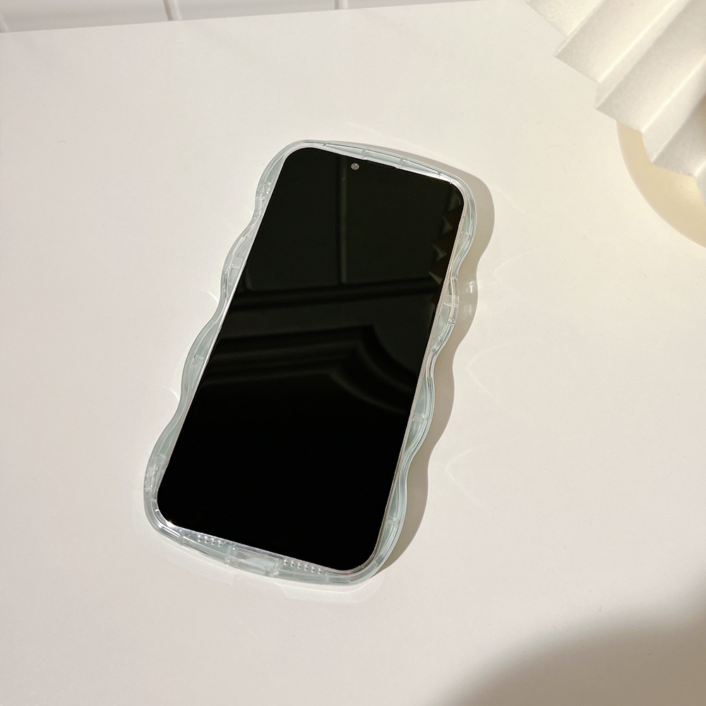 2 In 1 Case Pelindung Transparan Pinggiran Gelombang Biru Dengan Rantai Untuk Iphone 14 13 XS XR 11 12 PRO MAX