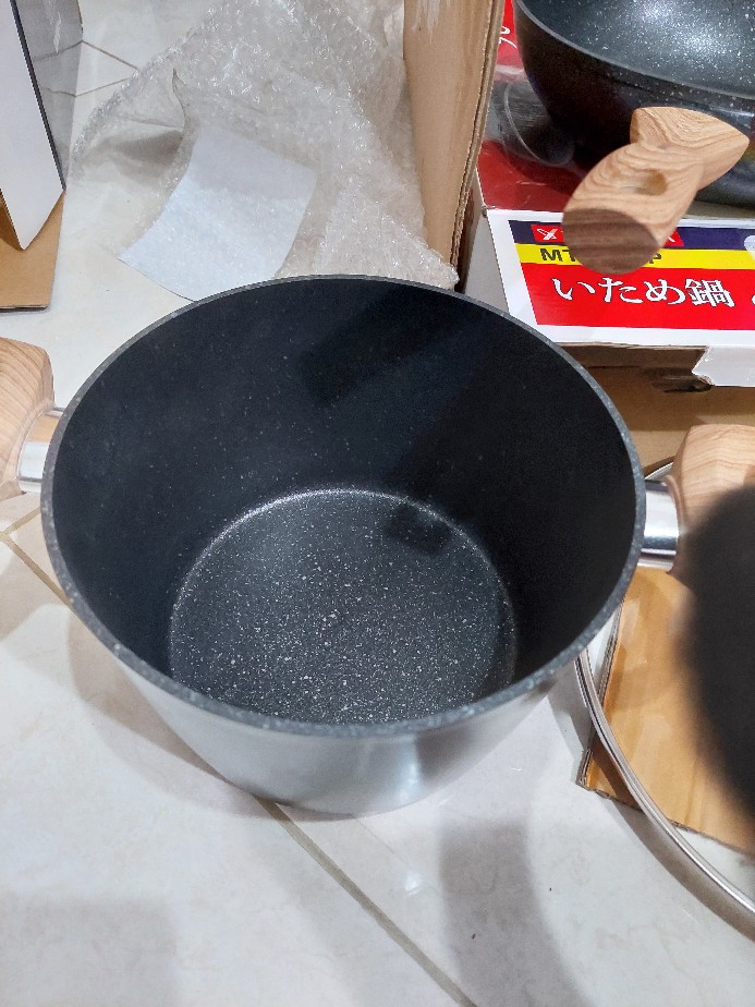 Yoshikawa Mj1212 20cm Panci Tinggi Marble Tutup Kaca Fry Wok ( Iop-3 )