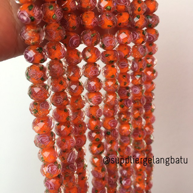 Lampwork Crystal Murano 12x10mm bahan kristal ceko mawar orange oren beads bahan craft aksesoris