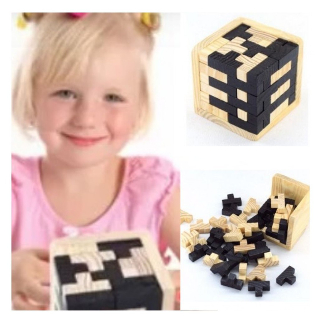 Puzzle Tetris Cube 3D Wood Mainan Kayu Edukasi 111124