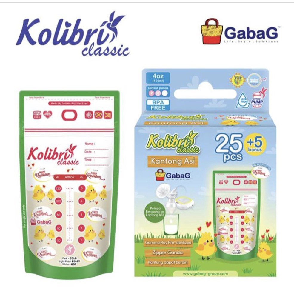 Kantong Asi /  BREASTMILK STORAGE BAG 30 x 120 ml Gabag Kolibri BPA Free 120ml asip asi perah