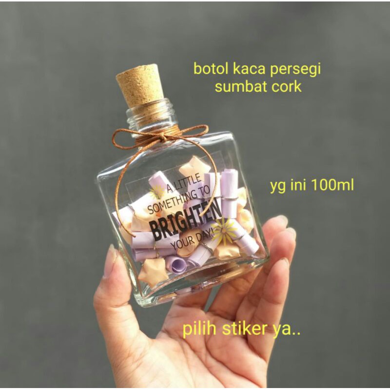 botol kaca 200ml 100ml persegi sumbat cork botol decor gift wish in bottle