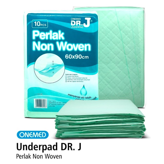 Underpad Dr. J Perlak Alas Popok 60 x 90 cm Onemed Isi 10 Lembar